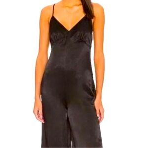 WeWoreWhat Slip Wide Leg Jumpsuit in Black Viscose Sateen